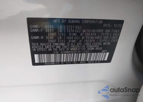 2023 Subaru Ascent Limited 8-Passenger из США, поврежденный, VIN 4S4WMAND8P3413952